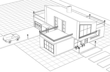 ev mimarisi çizimi 3d illüstrasyon