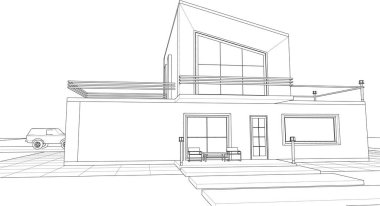 ev mimarisi çizimi 3d illüstrasyon