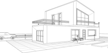 ev mimarisi çizimi 3d illüstrasyon