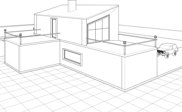 Huis Architectonische Schets Illustratie — Stockvector