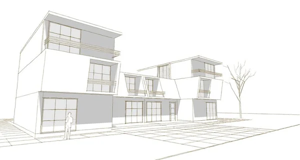 Townhouse Schets Rendering Concept — Stockfoto