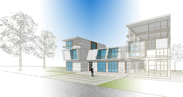 Schizzo Casa Schiera Concetto Rendering — Foto Stock