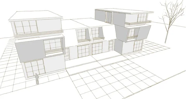 Townhouse Sketch Rendering Concept — Stock Photo, Image