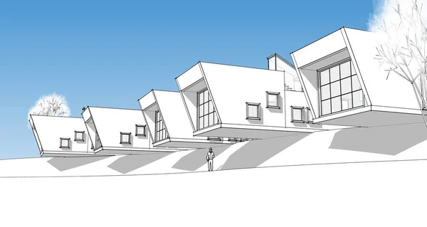 Moderne Modulare Architektur Stadthaus Rendering — Stockfoto