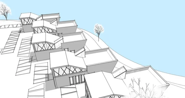 modern modular architecture townhouse 3d rendering