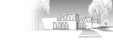 Modern mimari ev 3D illüstrasyon