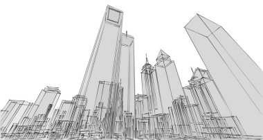 Modern şehir panoraması 3D illüstrasyon