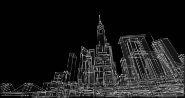 Modern şehir panoraması 3D illüstrasyon