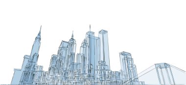 şehir modern mimarisi çizimi 3d illüstrasyon