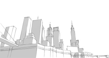 şehir modern mimarisi çizimi 3d illüstrasyon