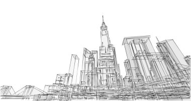 şehir modern mimarisi çizimi 3d illüstrasyon