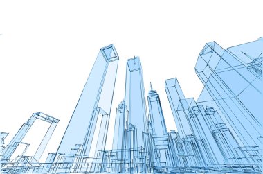 şehir modern mimarisi çizimi 3d illüstrasyon