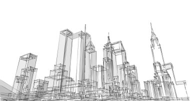 şehir modern mimarisi çizimi 3d illüstrasyon