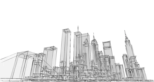City Modern Architecture Sketch Illustration — Φωτογραφία Αρχείου