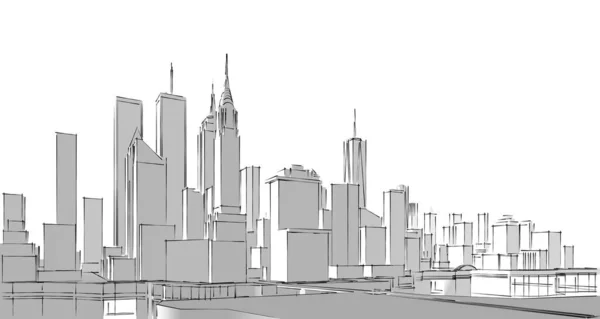 City Modern Architecture Sketch Illustration — Stockfoto