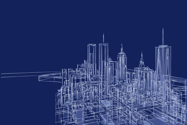 Miasto Nowoczesne Architektura Szkic Ilustracja — Zdjęcie stockowe