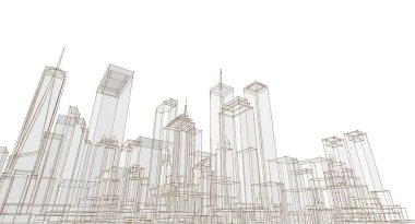 Modern şehir panoraması 3D illüstrasyon