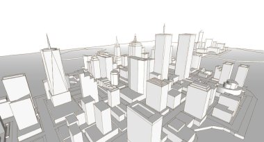 Modern şehir panoraması 3D illüstrasyon