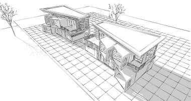 Modern ev çizimi 3d illüstrasyon