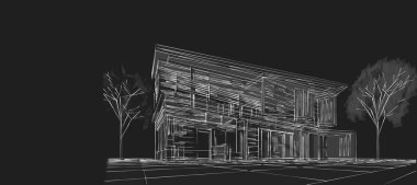 Modern ev çizimi 3d illüstrasyon