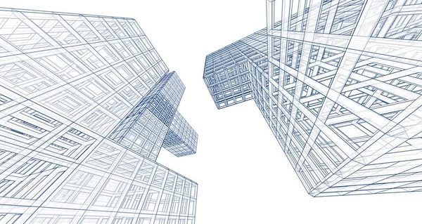 摘要建筑工程设计3D渲染草图 — 图库照片