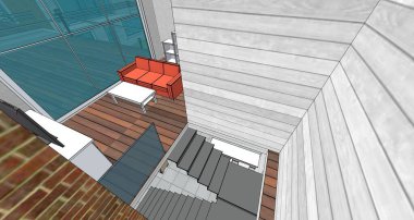 ev içi mutfak oturma odası 3D görüntü