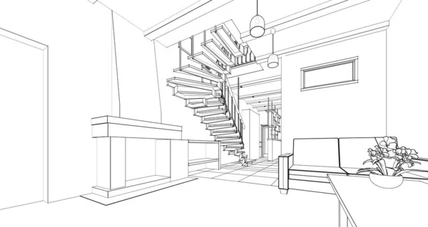Casa Escadas Interiores Ilustração — Fotografia de Stock
