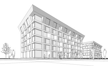 Şehir mimarisi çizimi 3D illüstrasyon