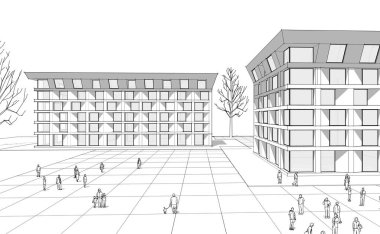 Şehir mimarisi çizimi 3D illüstrasyon