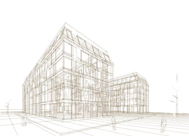 Şehir mimarisi çizimi 3D illüstrasyon