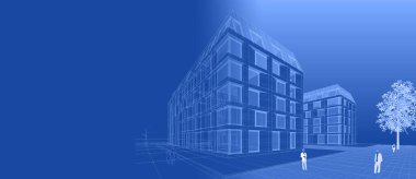 Şehir mimarisi çizimi 3D illüstrasyon