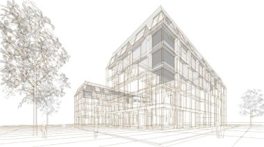 Şehir mimarisi çizimi 3D illüstrasyon