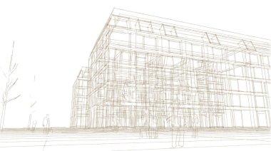 Şehir mimarisi çizimi 3D illüstrasyon