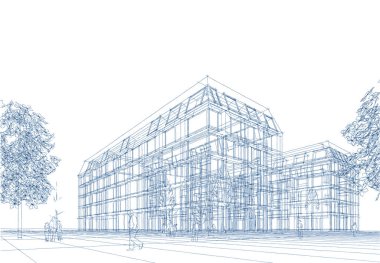 Şehir mimarisi çizimi 3D illüstrasyon