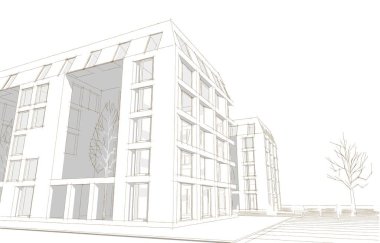 Şehir mimarisi çizimi 3D illüstrasyon