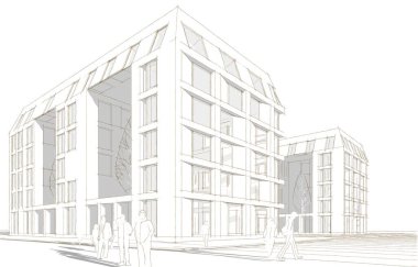 Şehir mimarisi çizimi 3D illüstrasyon