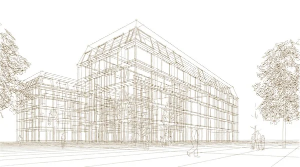 city office architecture sketch 3d illustration