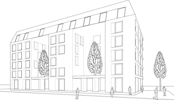 現代の住宅建設設計3Dレンダリング — ストックベクタ