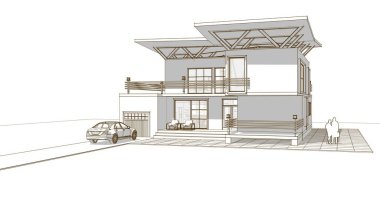 ev mimarisi çizimi 3d illüstrasyon