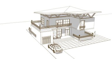 ev mimarisi çizimi 3d illüstrasyon