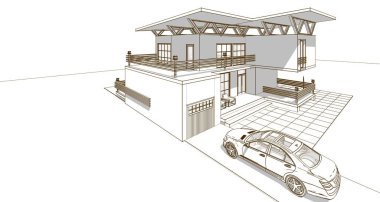 ev mimarisi çizimi 3d illüstrasyon