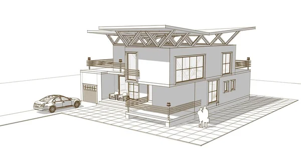 Архитектурный Эскиз Дома Иллюстрация — стоковое фото