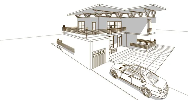 Будинок Архітектурний Ескіз Ілюстрація — стокове фото