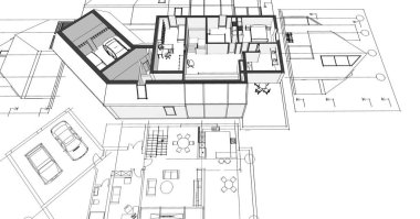 Modern ev mimari projesi çizimi 3D illüstrasyon