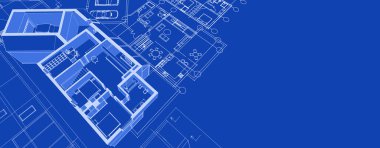 Modern ev mimari projesi çizimi 3D illüstrasyon