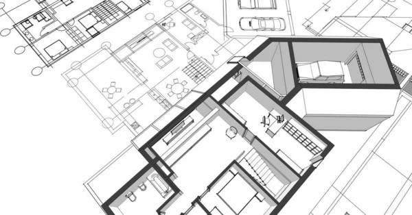 Casa Moderna Progetto Architettonico Schizzo Illustrazione — Foto Stock