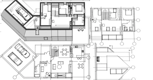 Casa Moderna Progetto Architettonico Schizzo Illustrazione — Foto Stock