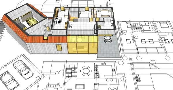 Casa Moderna Progetto Architettonico Schizzo Illustrazione — Foto Stock