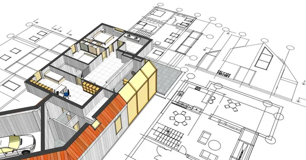 Maison Moderne Projet Architectural Croquis Illustration — Photo