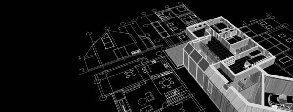 Modern House Architectural Project Sketch Illustration — Stock Photo, Image